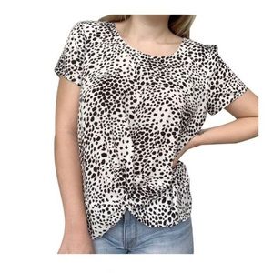 White Twist Spotted Dalmatian Print Front Blouse Women's Size Large Pre-Owned
